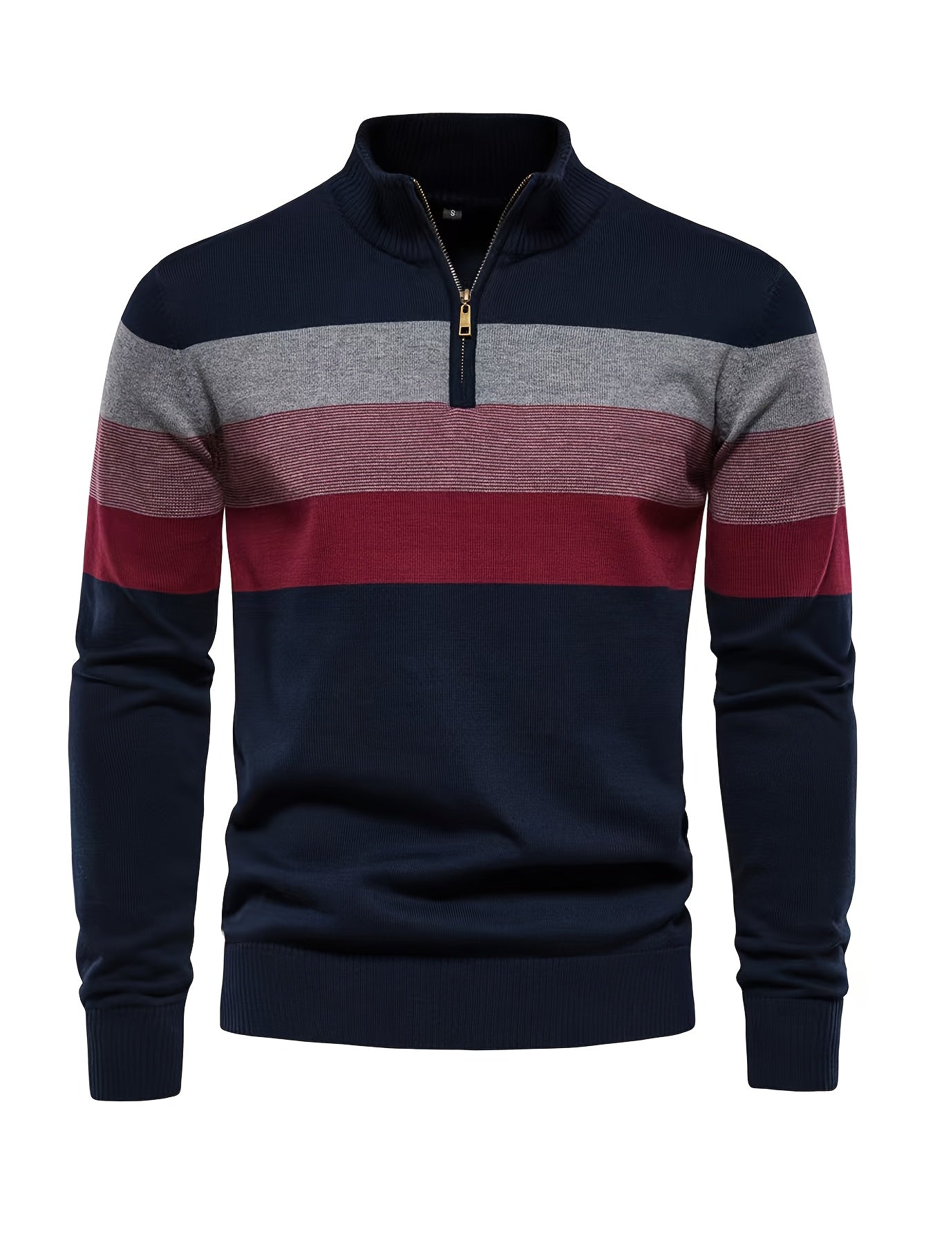 Men’s Stand‑Collar Horizontal Stripe Sweater for Fall/Winter - 4USelects