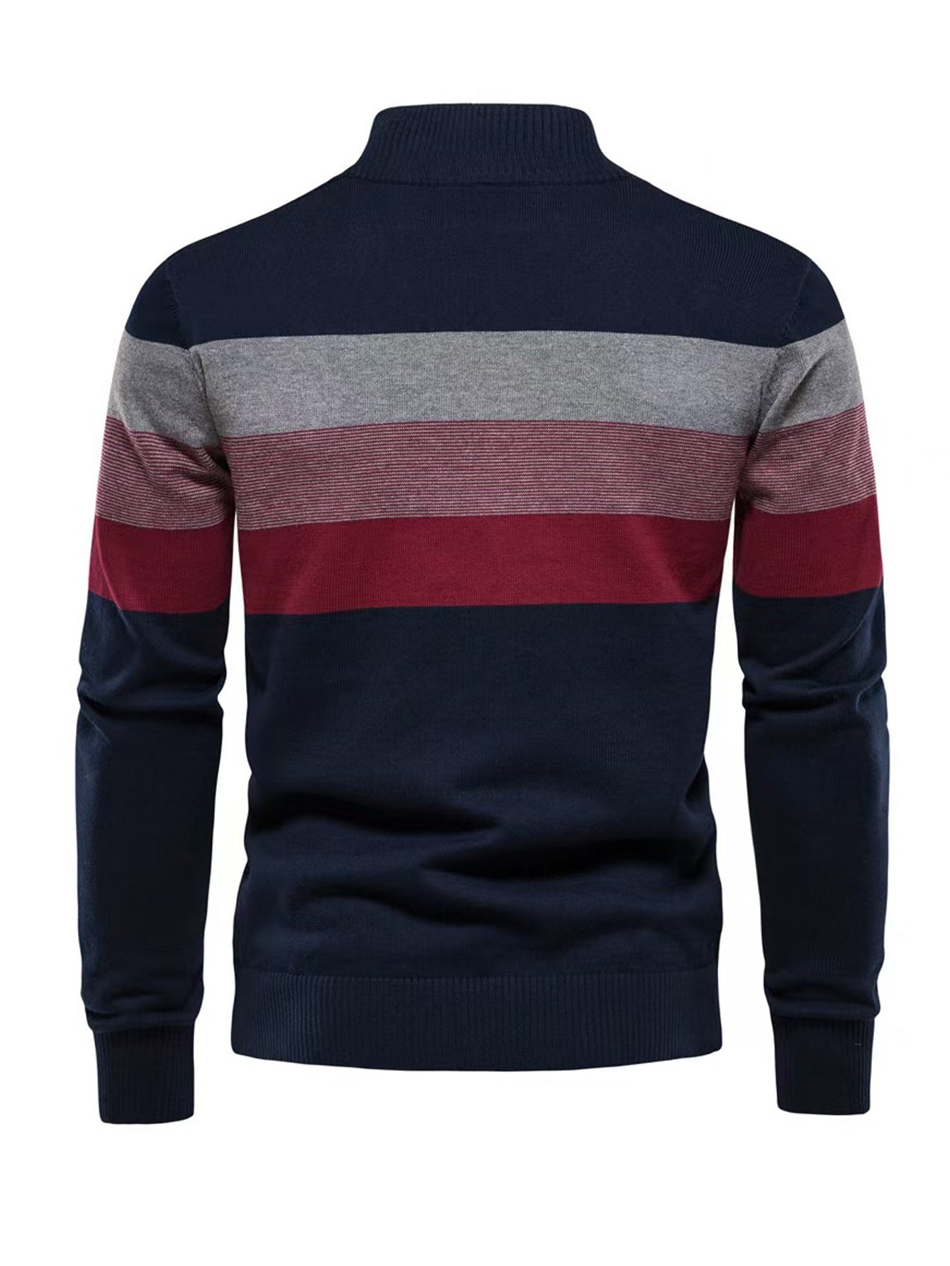 Men’s Stand‑Collar Horizontal Stripe Sweater for Fall/Winter - 4USelects