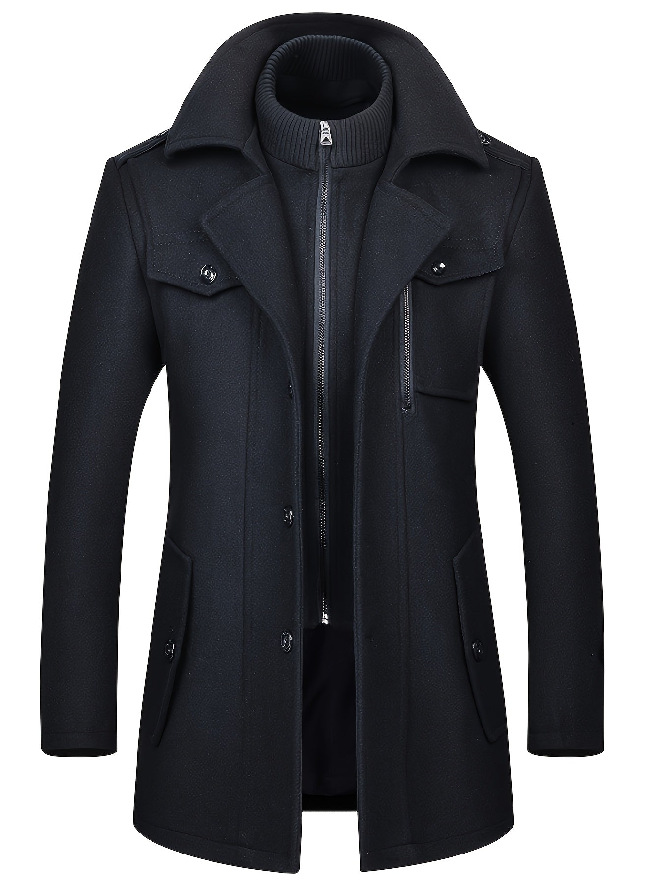 Men’s Thickened Formal Tweed Coat – Detachable Collar Design - 4USelects