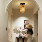 Mini Boho Rattan Flush Mount Ceiling Light - Wicker - 4USelects
