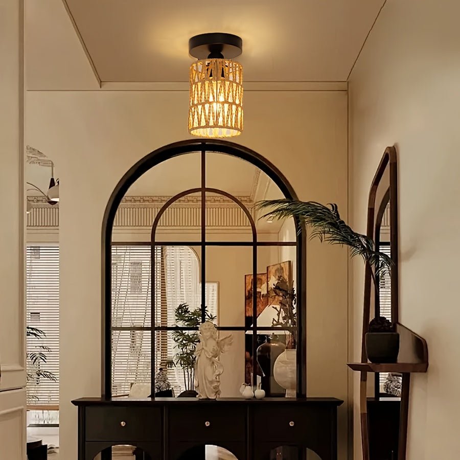 Mini Boho Rattan Flush Mount Ceiling Light - Wicker - 4USelects