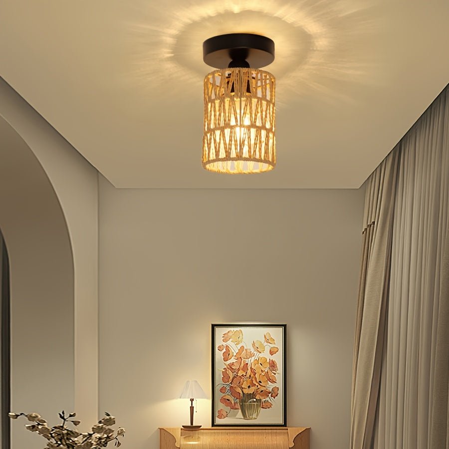 Mini Boho Rattan Flush Mount Ceiling Light - Wicker - 4USelects