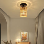Mini Boho Rattan Flush Mount Ceiling Light - Wicker - 4USelects