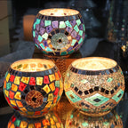 Moroccan Mosaic Glass Candle Holder Set of 3 - Glam - 4USelects