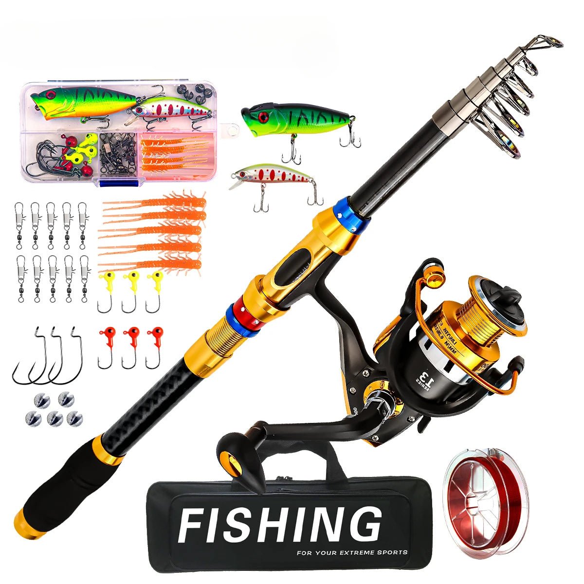 Premium Carbon Fiber Telescopic Fishing Rod Kit - 4USelects