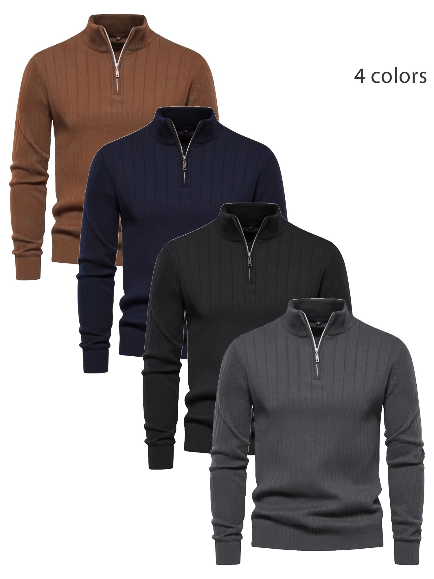 Sleek Men’s Solid Colour Zip Sweater – Regular Fit - 4USelects
