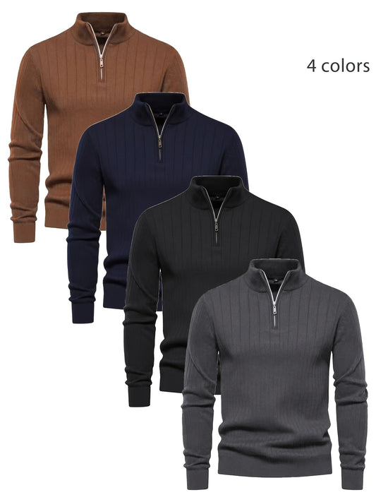 Sleek Men’s Solid Colour Zip Sweater – Regular Fit - 4USelects