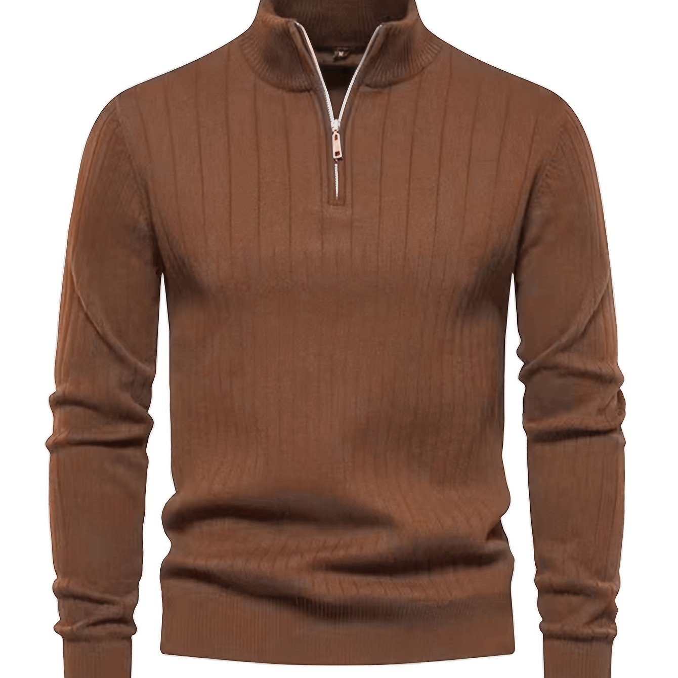 Sleek Men’s Solid Colour Zip Sweater – Regular Fit - 4USelects