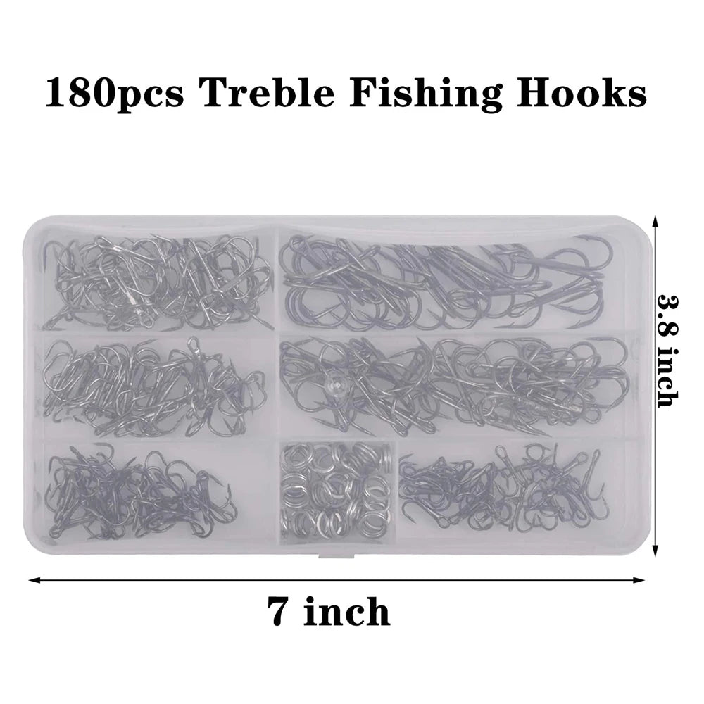 Ultimate Treble Fishing Hooks Set - 180pcs with Split Rings - 4USelects