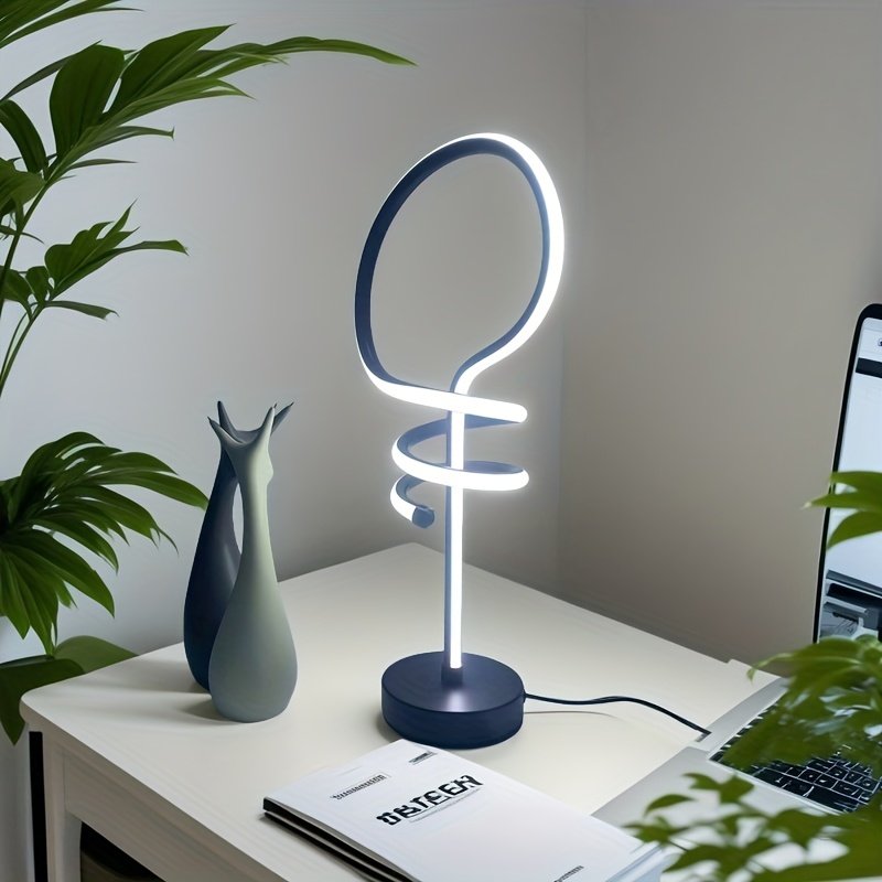 Lámpara de Mesa LED Minimalista USB Tricolor apagada sobre un buró junto a la cama