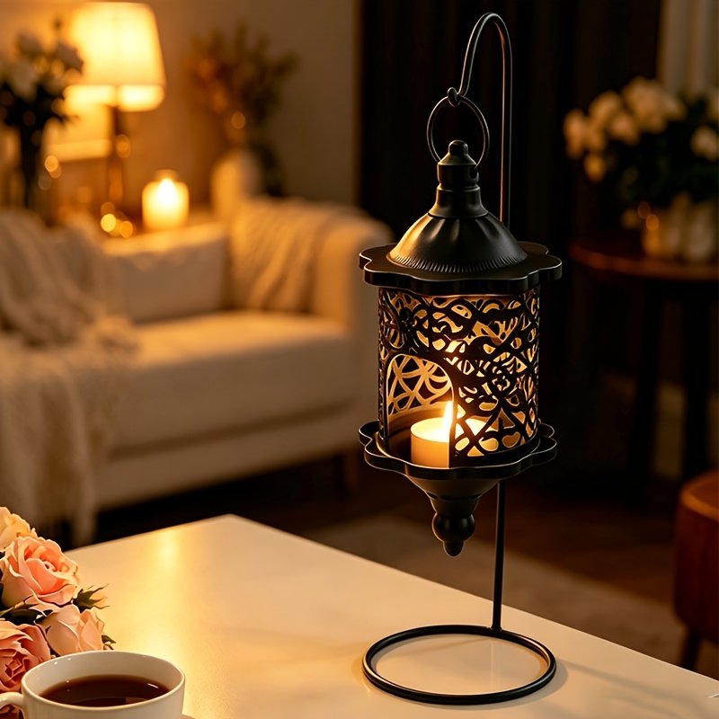 Portavelas Farol Vintage Calado para Velas de Té vista lateral de la pieza